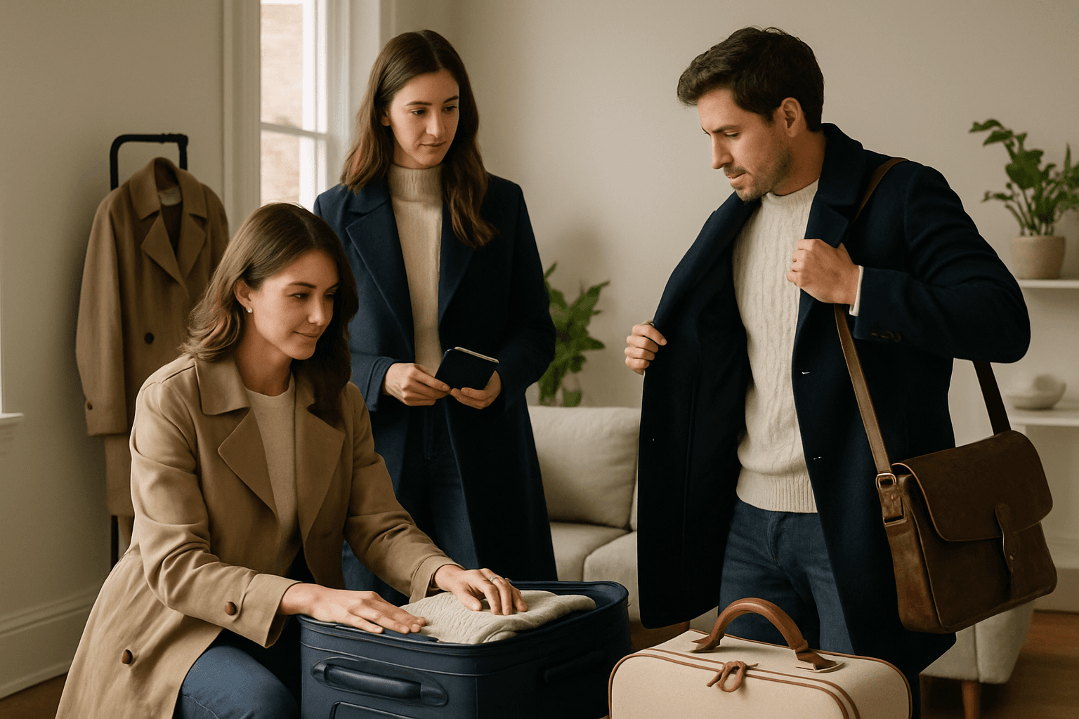 Family travel preparation scene with calm, premium atmosphere.