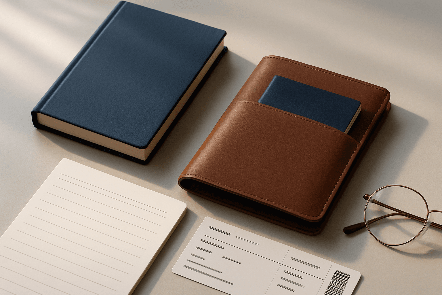 Travel planning desk with calm documents and itinerary notes.
